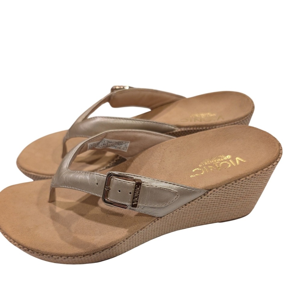 Vionic Polina Orthaheel Champagne Gold Metallic Wedge Sandals Womens 8 38 - Picture 9 of 10